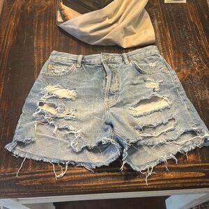 We The Free Light Blue Distressed High Waist Shorts Size 26